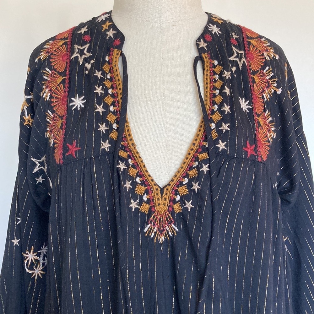 Johnny Was Astraea embroidered v-neck blouse, long sleeves, striped, boho, XS - Picture 3 of 15